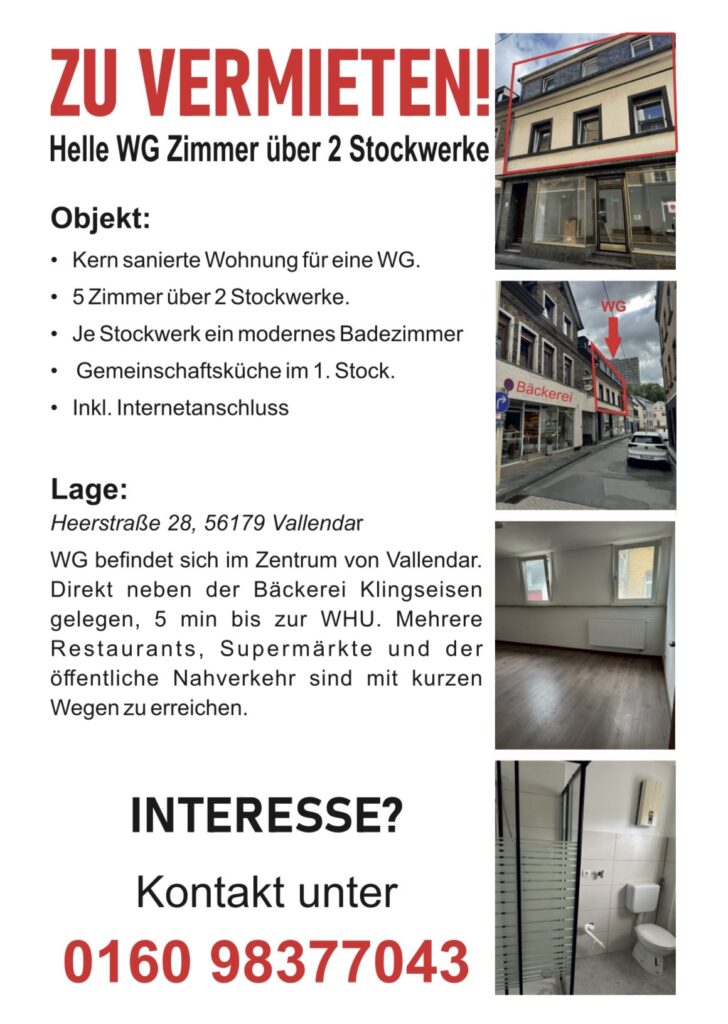Kernsanierte WG nur ca. 5 Minuten von der WHU entfernt.
